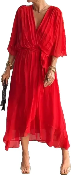 Stylish and Elegant V-Neck Maxi Dress, Artistic Style Loose Chiffon Long Dress, Formal Evening Gowns Bride Dress Skirt