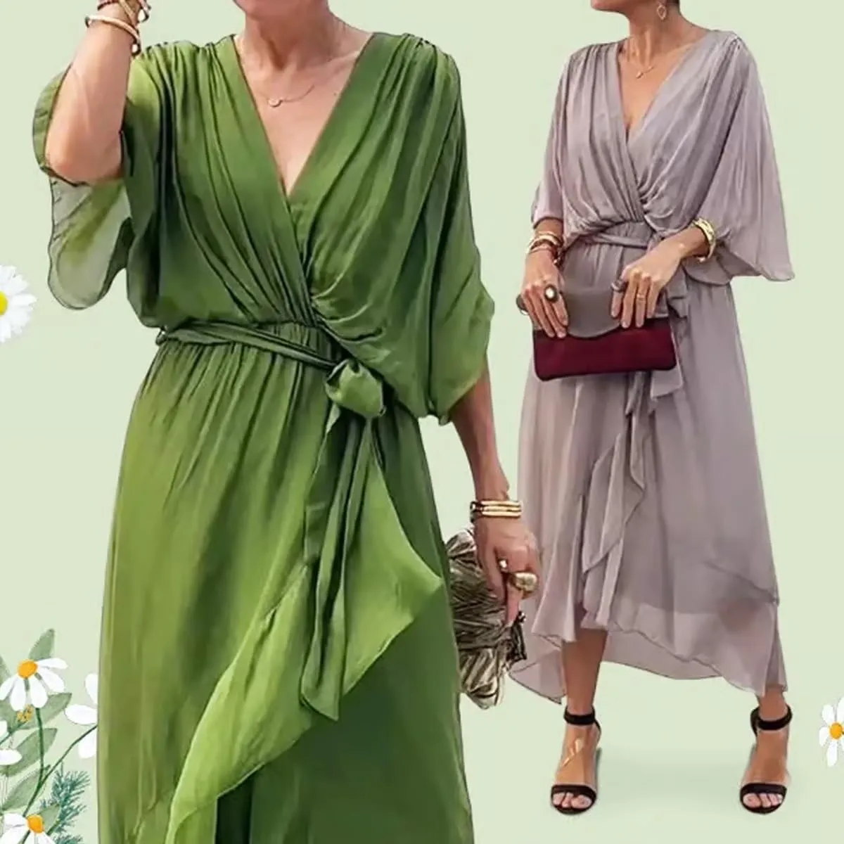 Stylish and Elegant V-Neck Maxi Dress, Artistic Style Loose Chiffon Long Dress, Formal Evening Gowns Bride Dress Skirt