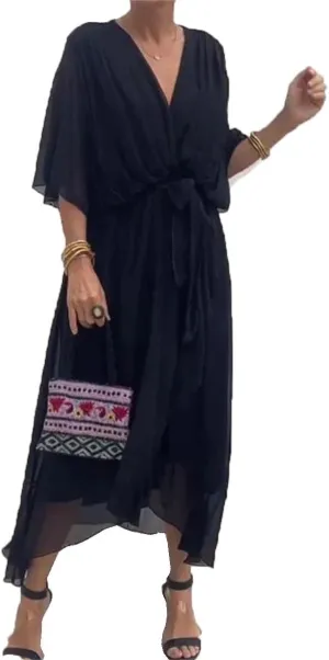 Stylish and Elegant V-Neck Maxi Dress, Artistic Style Loose Chiffon Long Dress, Formal Evening Gowns Bride Dress Skirt