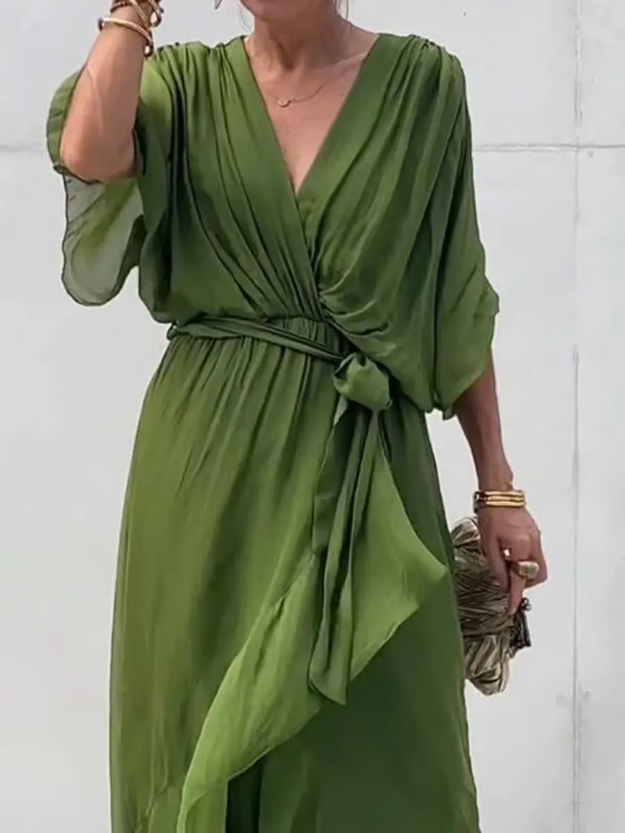 Stylish and Elegant V-Neck Maxi Dress, Artistic Style Loose Chiffon Long Dress, Formal Evening Gowns Bride Dress Skirt