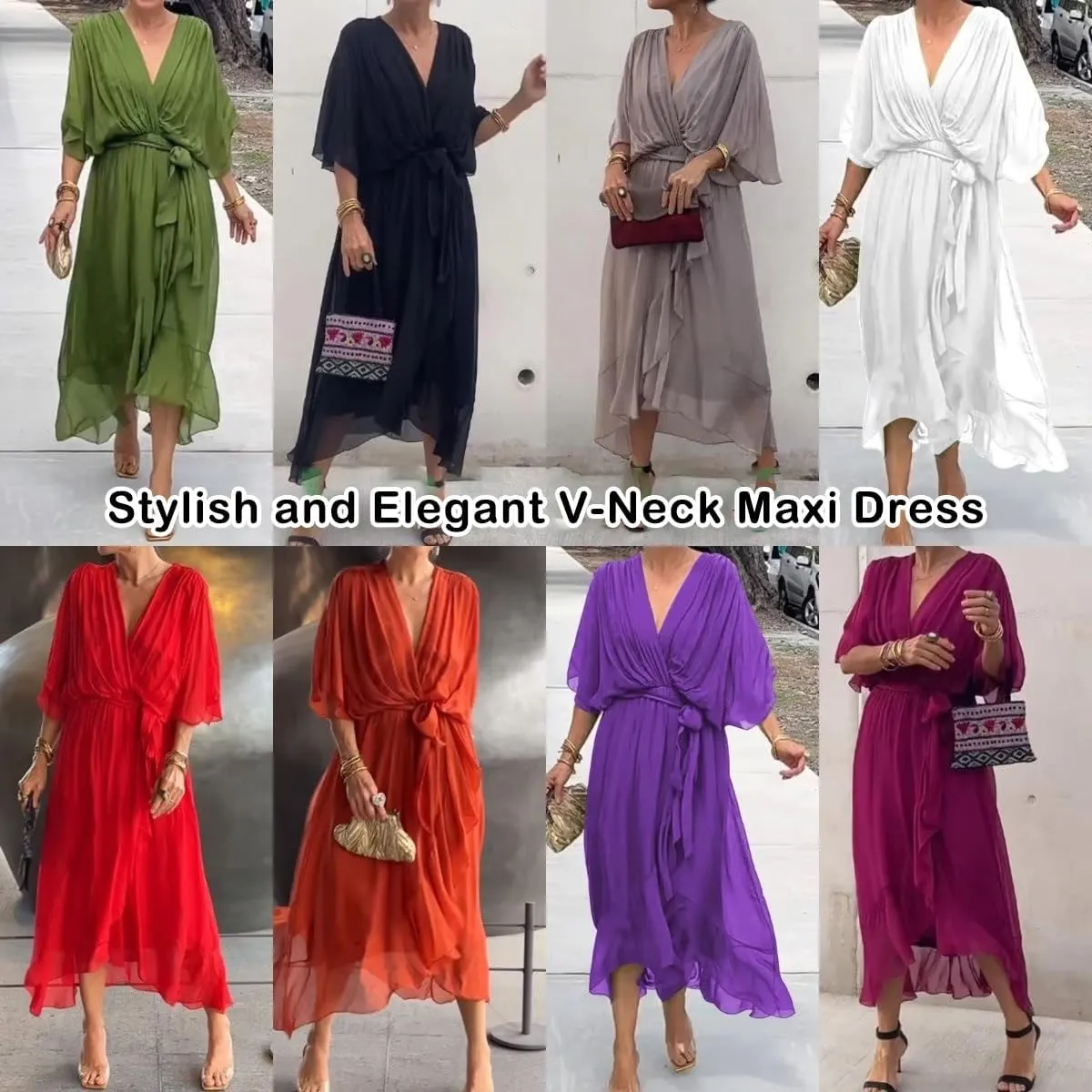 Stylish and Elegant V-Neck Maxi Dress, Artistic Style Loose Chiffon Long Dress, Formal Evening Gowns Bride Dress Skirt