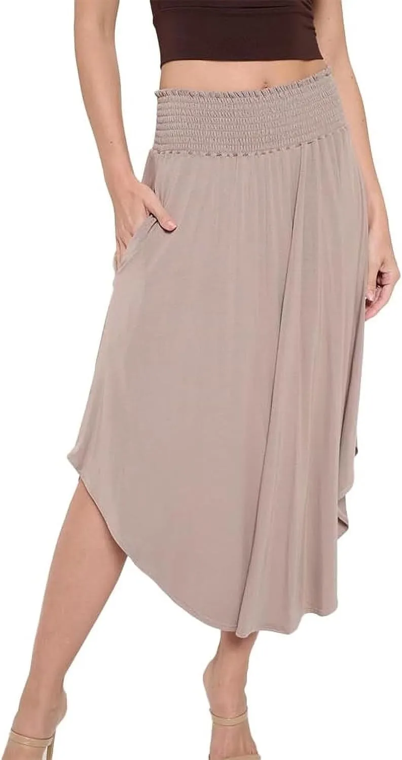 Stylish FABRIC Women's Midi Long Skirt, Flowy, Sexy Outfit, High Waisted, Summer Outfit, Pull On, Casual Taupe