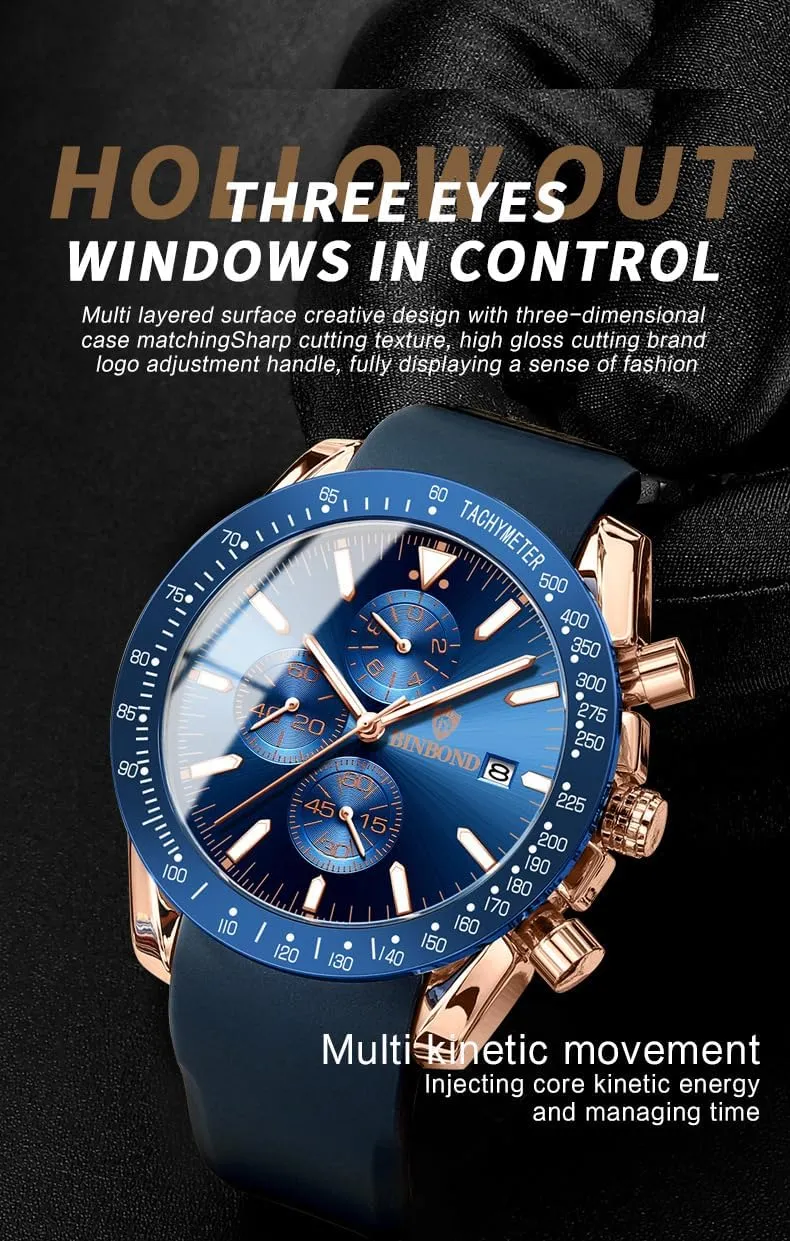 Stylish Wrist Watch for Men Silicone Strap Watches Quartz Movement, Waterproof and Scratch Resistant, Analog Chronograph Business Watch Mens Gift