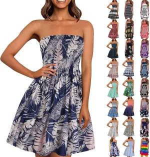Summer Boho Dresses for Women 2024 Sexy Strapless Sundress Off The Shoulder Beach Dresses Tube Top Dress Trendy