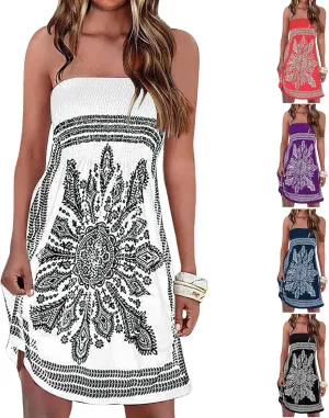 Summer Boho Dresses for Women 2024 Sexy Strapless Sundress Off The Shoulder Beach Dresses Tube Top Dress Trendy