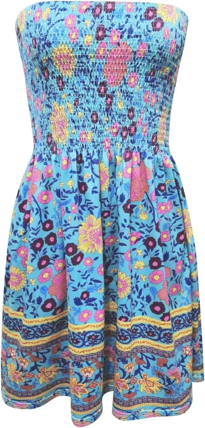 Summer Boho Dresses for Women 2024 Sexy Strapless Sundress Off The Shoulder Beach Dresses Tube Top Dress Trendy