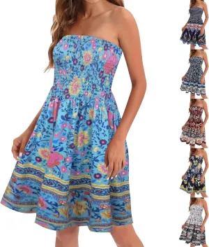 Summer Boho Dresses for Women 2024 Sexy Strapless Sundress Off The Shoulder Beach Dresses Tube Top Dress Trendy