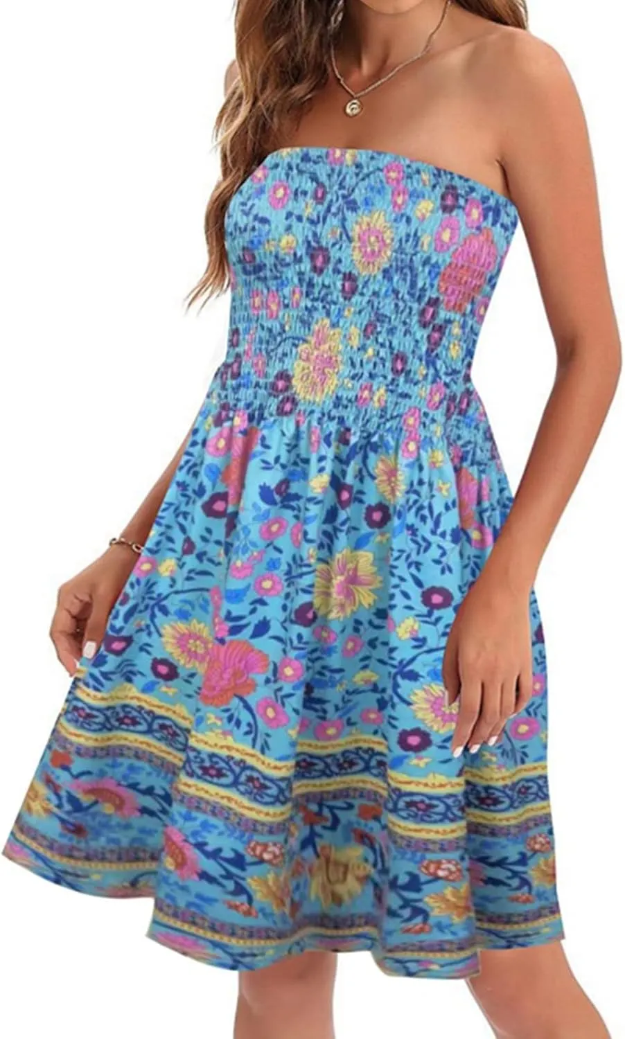 Summer Boho Dresses for Women 2024 Sexy Strapless Sundress Off The Shoulder Beach Dresses Tube Top Dress Trendy