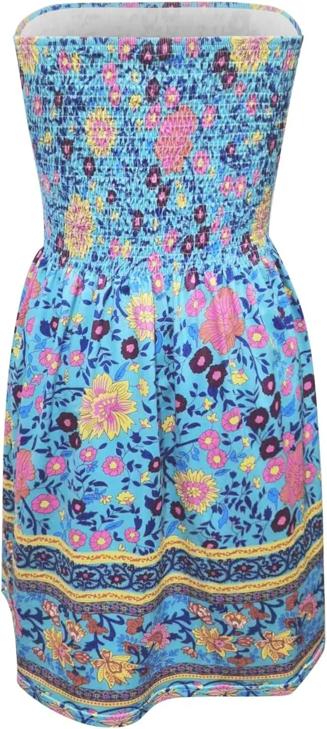 Summer Boho Dresses for Women 2024 Sexy Strapless Sundress Off The Shoulder Beach Dresses Tube Top Dress Trendy