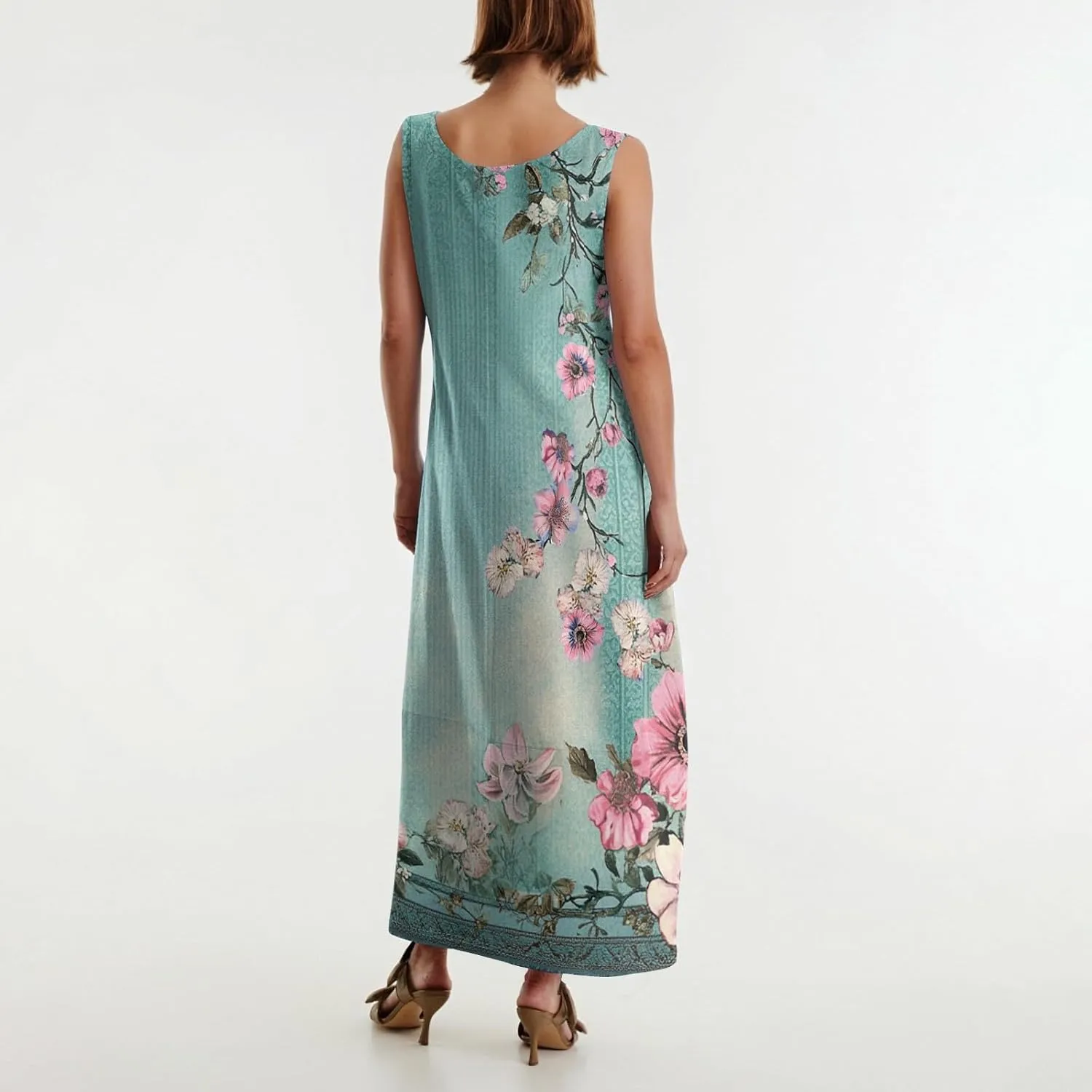 Summer Boho Dresses for Women 2025,Floral Spring Dresses for Women Scoop Neck Flowy Tank Sundress with Pocket S-XXL