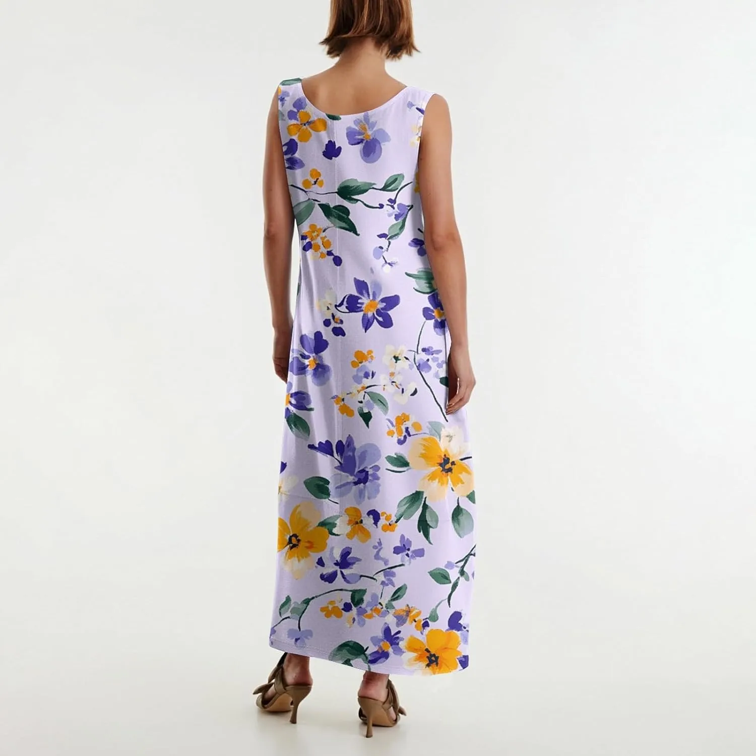 Summer Boho Dresses for Women 2025,Floral Spring Dresses for Women Scoop Neck Flowy Tank Sundress with Pocket S-XXL