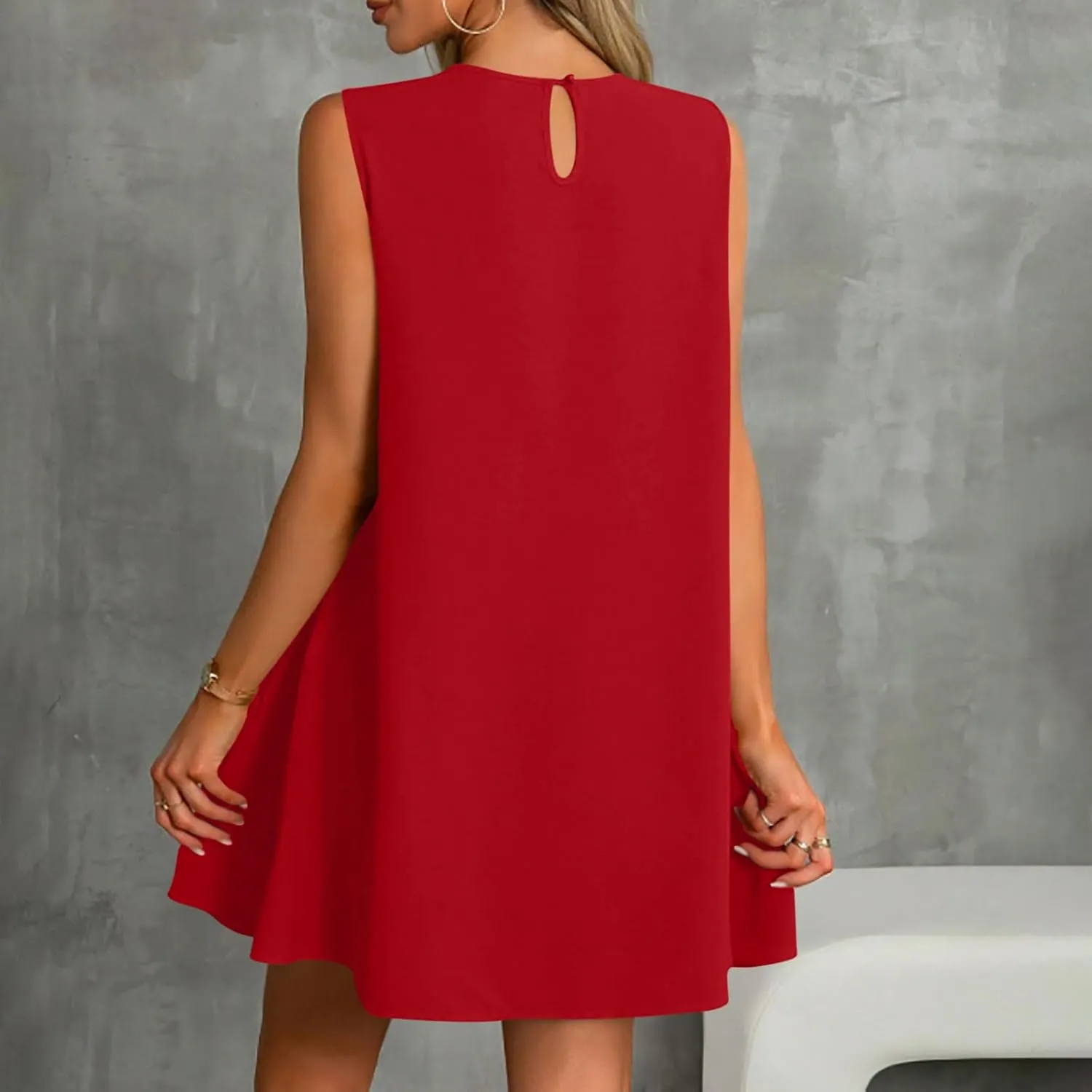 Summer Casual Sleeveless Tank Dresses for Women 2025 Crewneck Beach Vacation Sundresses A-Line Ruffle Hem Mini Dress