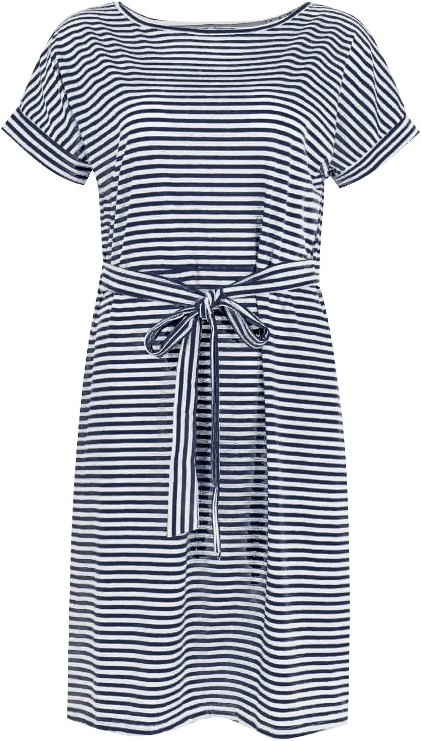 Summer Dresses for Women 2025 Casual Short Sleeve T Shirt Dress Tie Waist Belted Pencil Midi Dress with Pockets