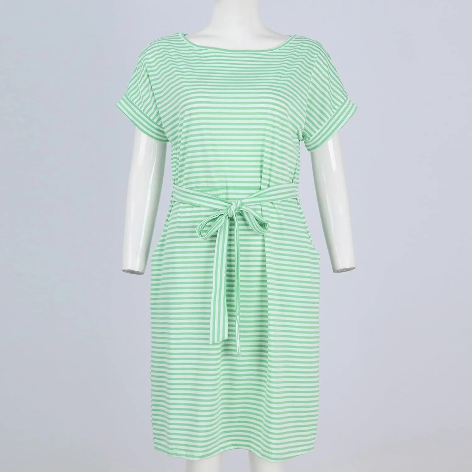 Summer Dresses for Women 2025 Casual Short Sleeve T Shirt Dress Tie Waist Belted Pencil Midi Dress with Pockets