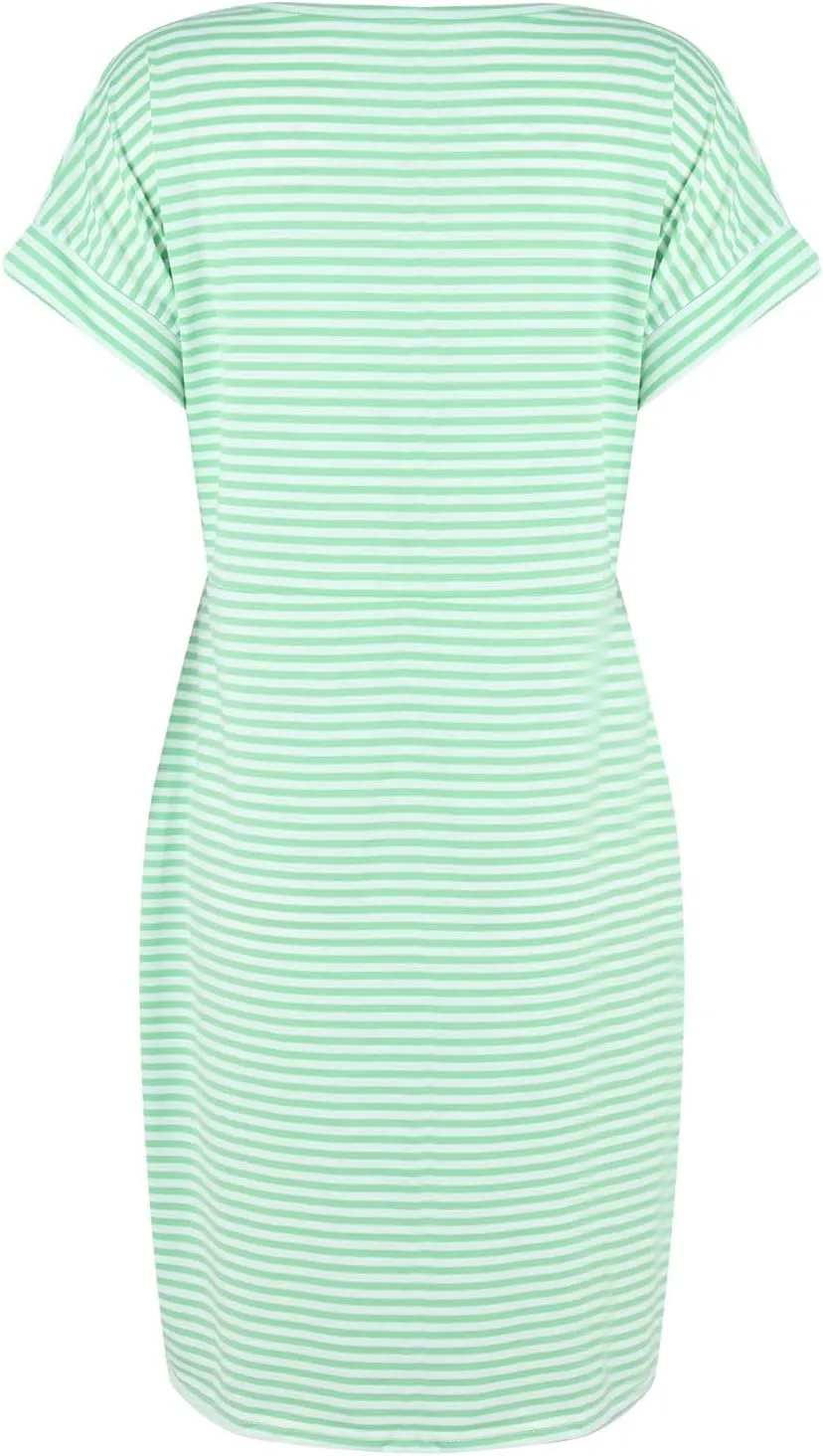 Summer Dresses for Women 2025 Casual Short Sleeve T Shirt Dress Tie Waist Belted Pencil Midi Dress with Pockets