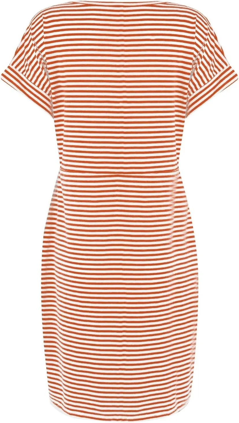 Summer Dresses for Women 2025 Casual Short Sleeve T Shirt Dress Tie Waist Belted Pencil Midi Dress with Pockets