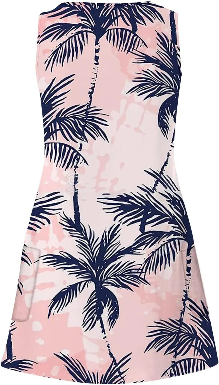 Summer Dresses for Women 2025 Loose V Neck Sleeveless Sundresses Hawaiian Tank Dress Swimsuit Coverup with Pockets