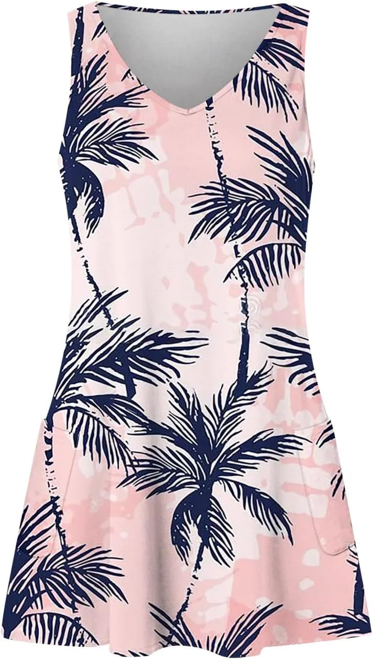 Summer Dresses for Women 2025 Loose V Neck Sleeveless Sundresses Hawaiian Tank Dress Swimsuit Coverup with Pockets