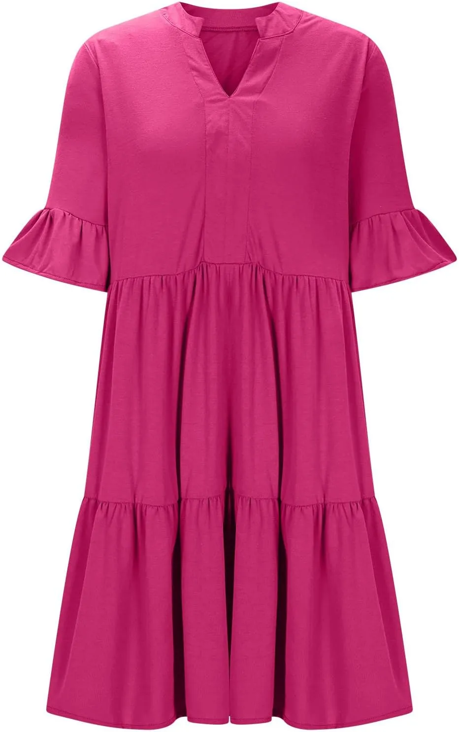 Summer Dresses for Women Casual Ruffle Sleeve Button Down Shirt Dress Tiered Flowy Shift Sundresses with Pockets