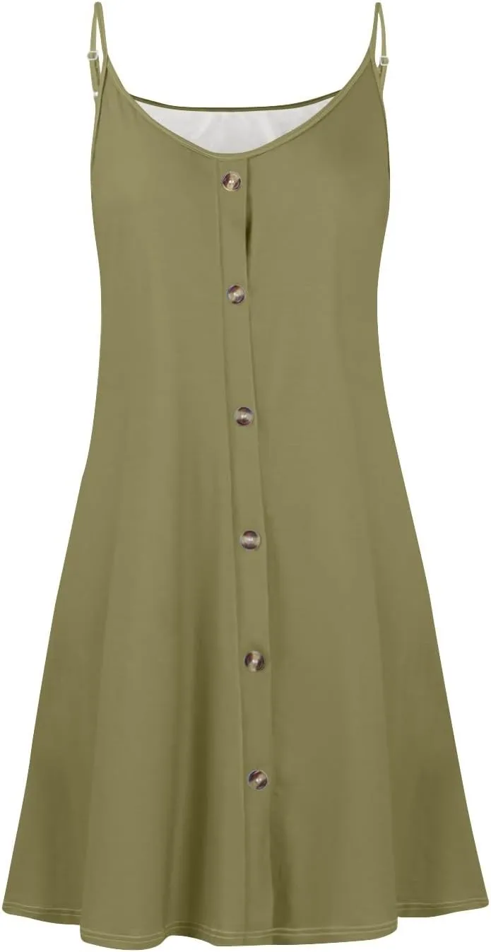 Summer Dresses for Women Spaghetti Strap Casual Swing Tank Beach Cover Up Dress with Pockets