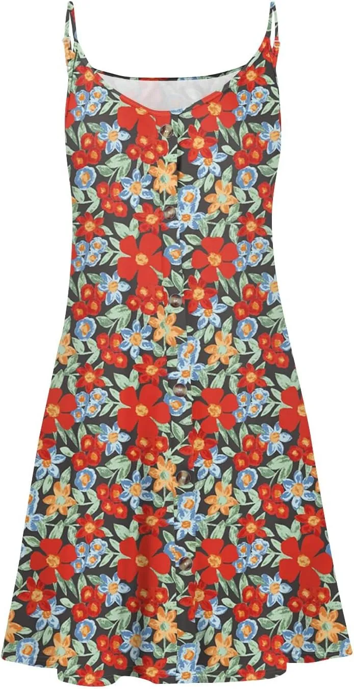 Summer Dresses for Women Spaghetti Strap Casual Swing Tank Beach Cover Up Dress with Pockets