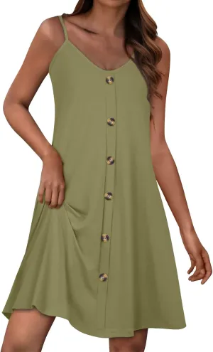 Summer Dresses for Women Spaghetti Strap Casual Swing Tank Beach Cover Up Dress with Pockets