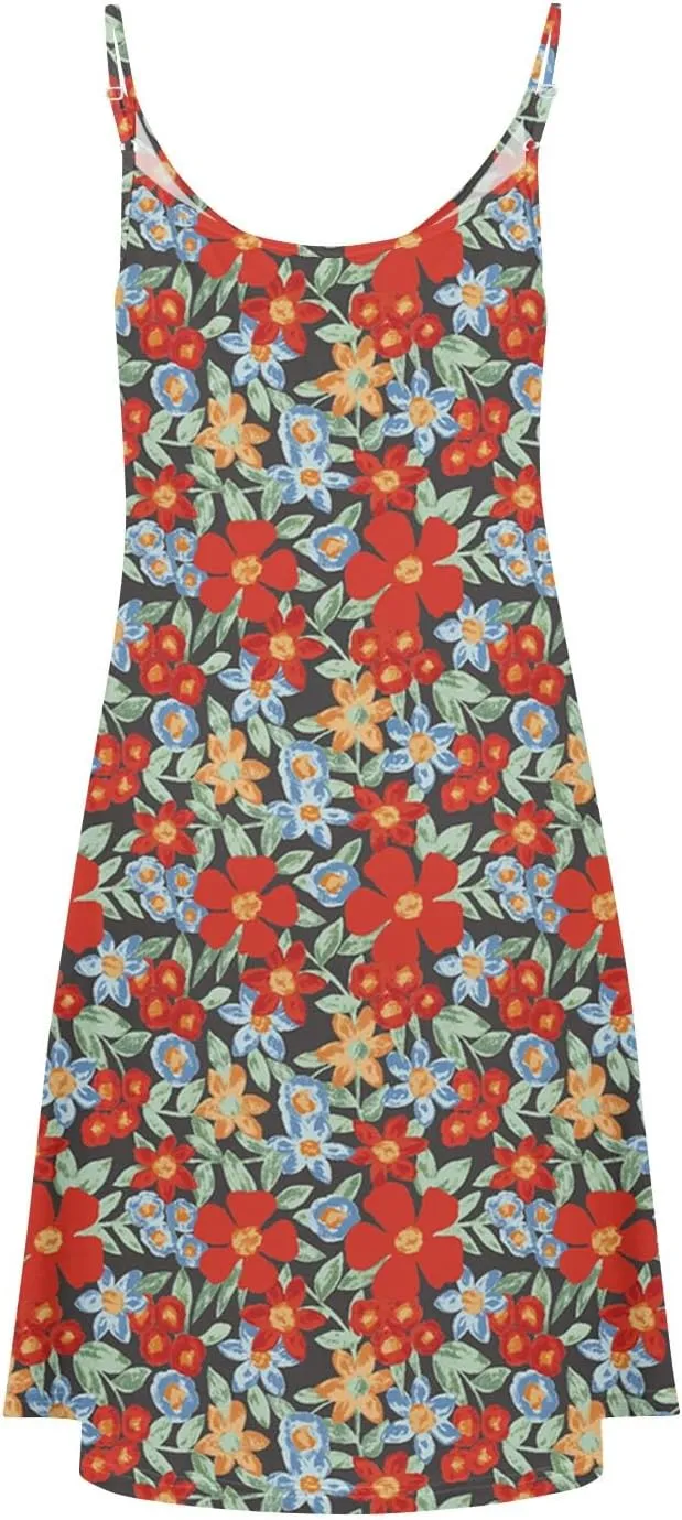 Summer Dresses for Women Spaghetti Strap Casual Swing Tank Beach Cover Up Dress with Pockets