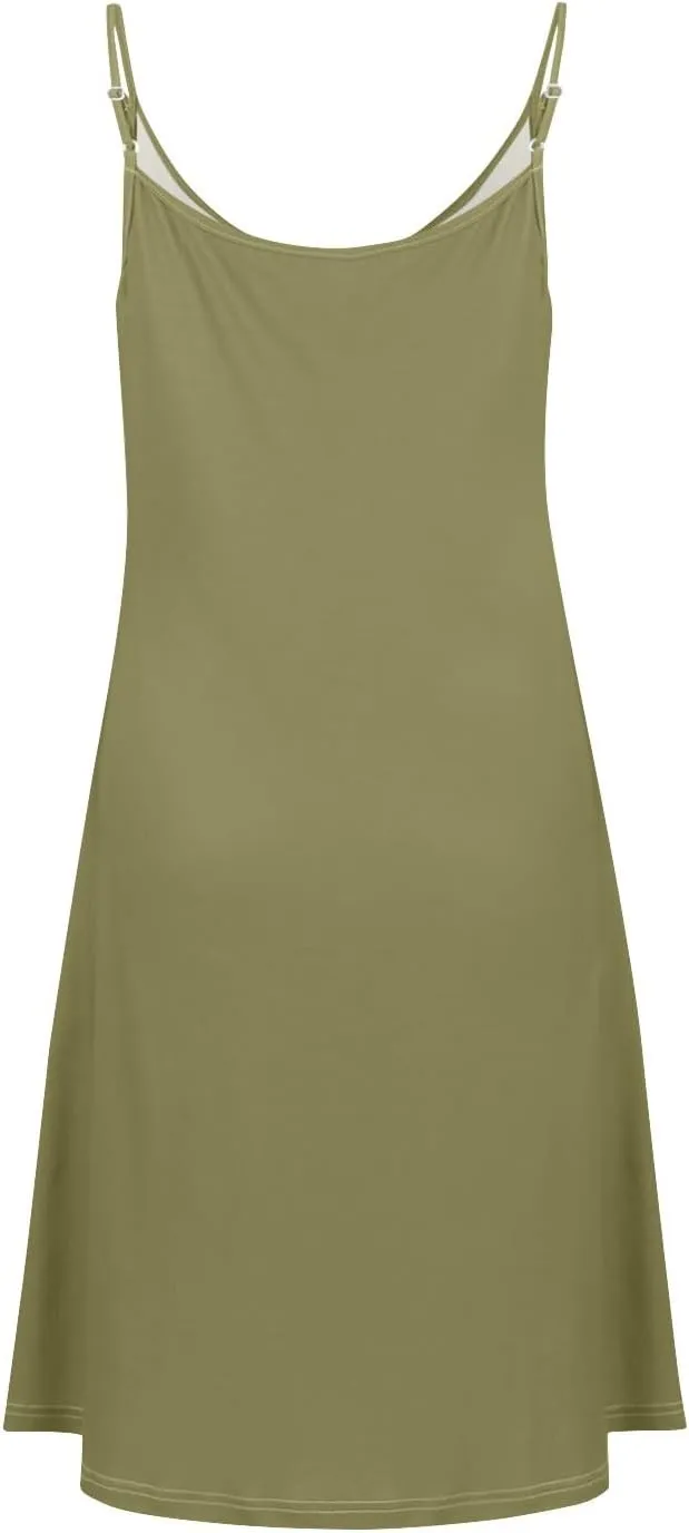 Summer Dresses for Women Spaghetti Strap Casual Swing Tank Beach Cover Up Dress with Pockets