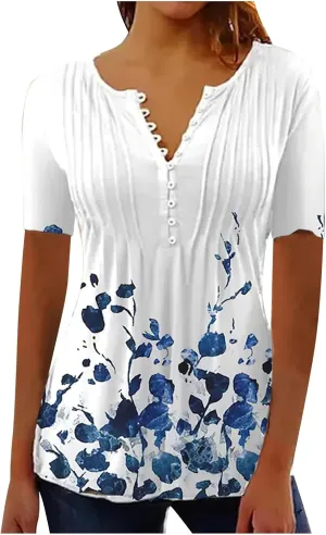 Summer Tops for Women 2025 Trendy Boho Floral Shirts Short Sleeve V Neck T-Shirt Graphic Tees Blouse