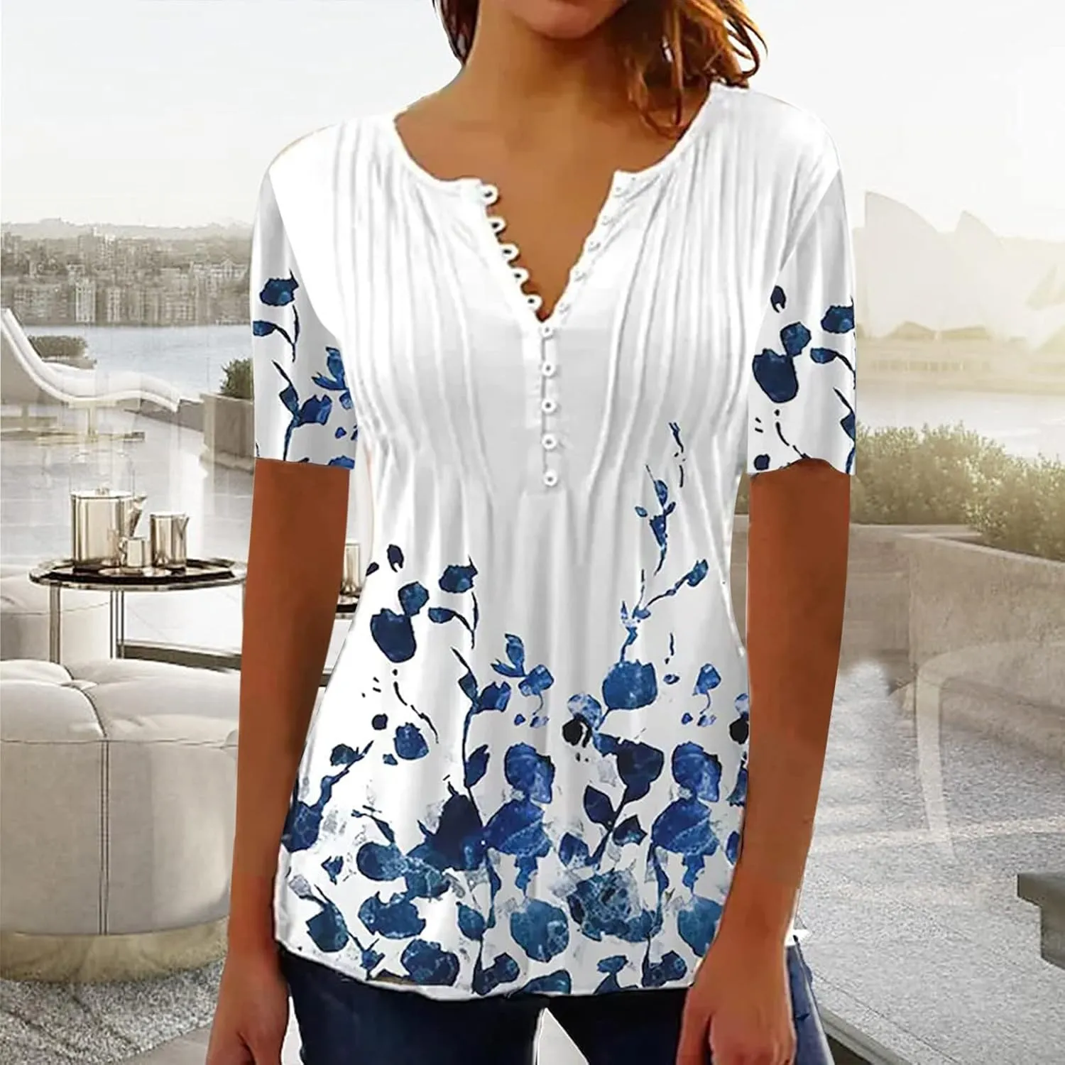 Summer Tops for Women 2025 Trendy Boho Floral Shirts Short Sleeve V Neck T-Shirt Graphic Tees Blouse