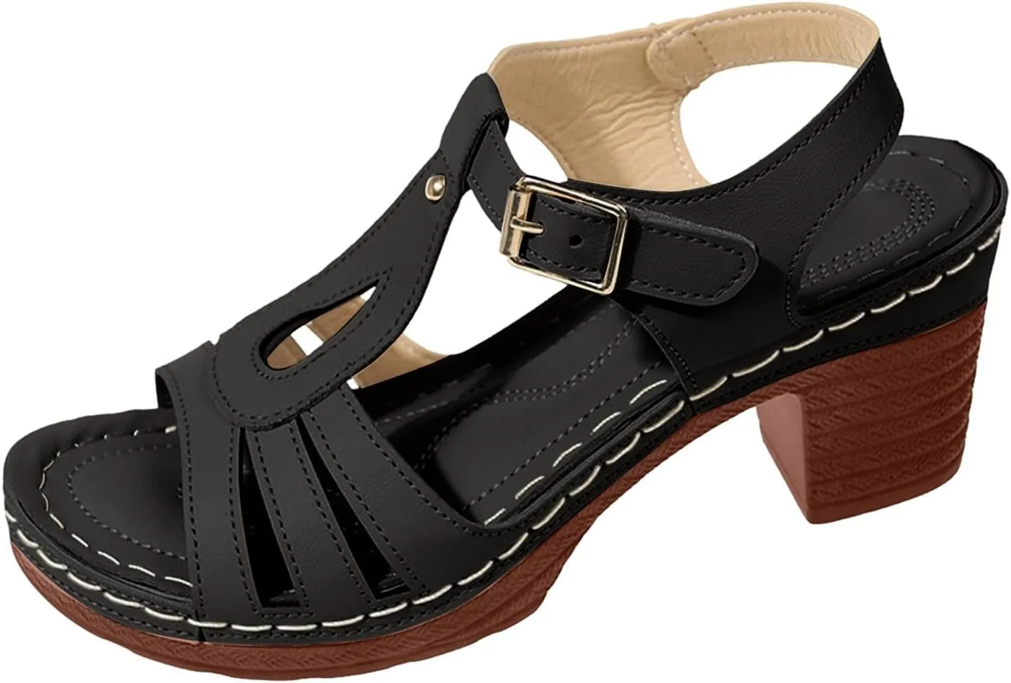 Summer Wedge Sandals for Women Comfortable Open Toe Sandals Chunky Heel Fish Mouth Platform Sandal Dressy Casual Beach Walking Shoes with Ankle Strap