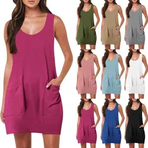 Sundresses for Women 2024 Summer Casual Sleeveless Mini Dress with Pockets Boho Beach Dress Vacation Tank Dresses