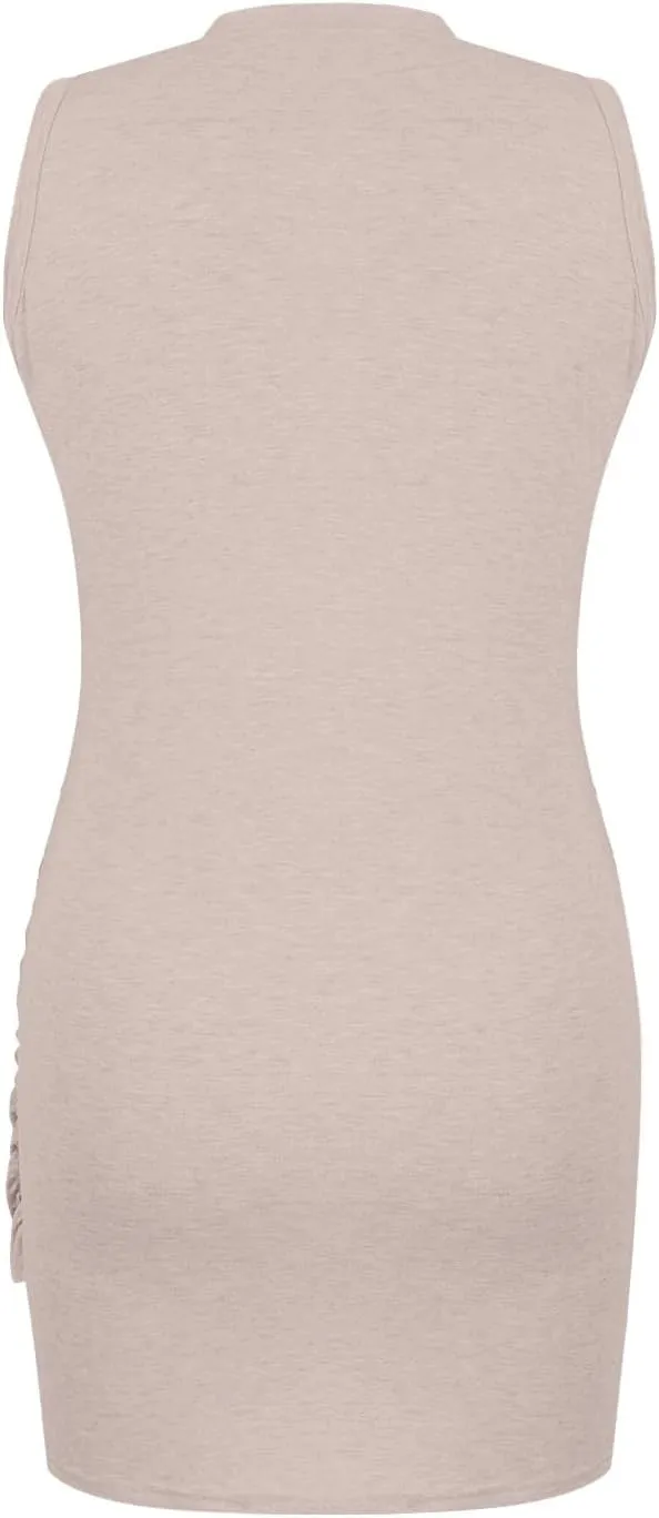 Sundresses for Women 2024 Summer Casual Sleeveless Wrap Beach Dress Ruched Tie Waist Mini Dress Vacation Tank Dresses