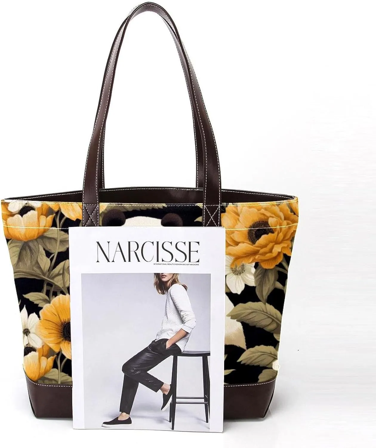Sunflower Panda-595 Tote Bags Durable Leather Canvas Purses and Handbags for Women Top Handle Shoulder Satchel Hobo Bags