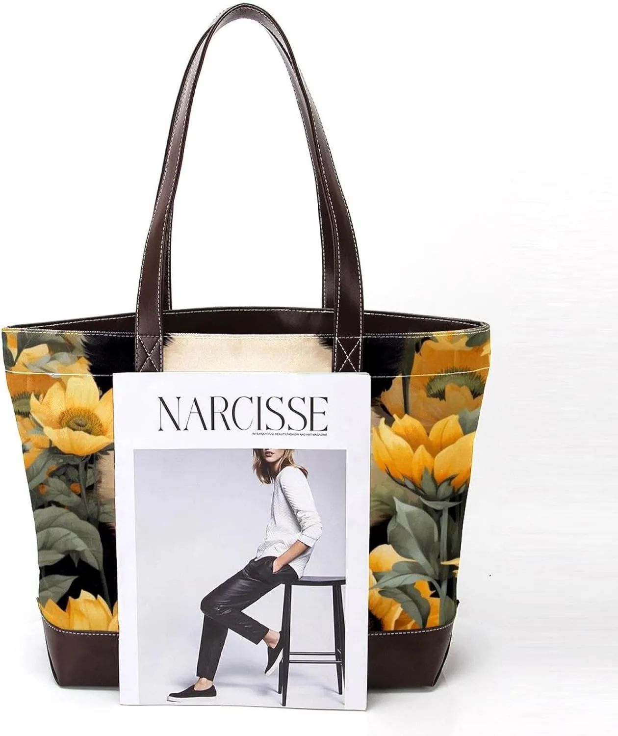 Sunflower Panda-595 Tote Bags Durable Leather Canvas Purses and Handbags for Women Top Handle Shoulder Satchel Hobo Bags