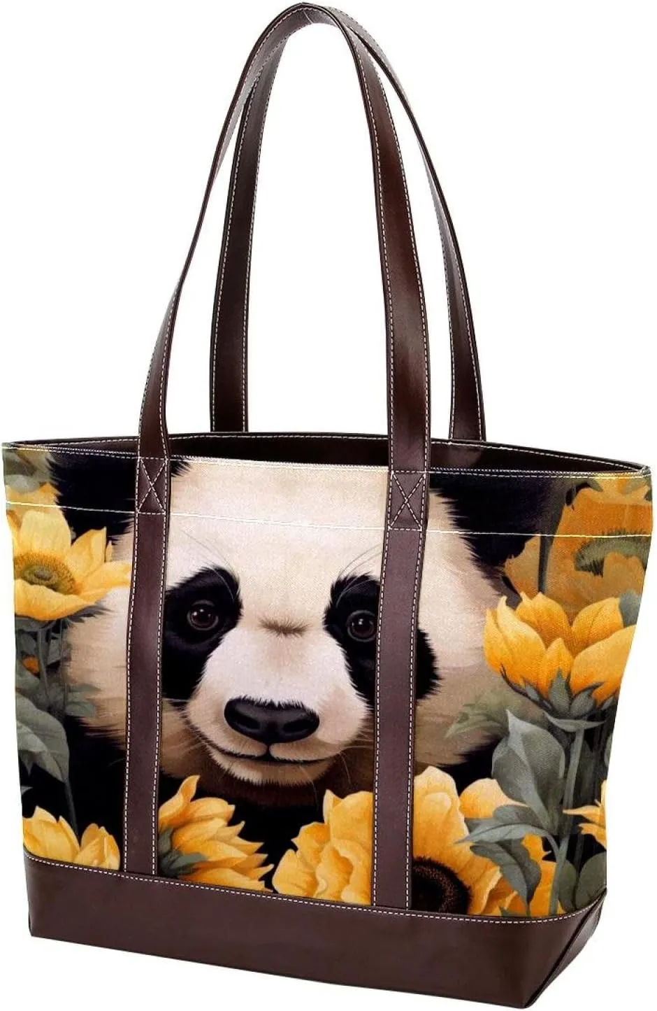 Sunflower Panda-595 Tote Bags Durable Leather Canvas Purses and Handbags for Women Top Handle Shoulder Satchel Hobo Bags