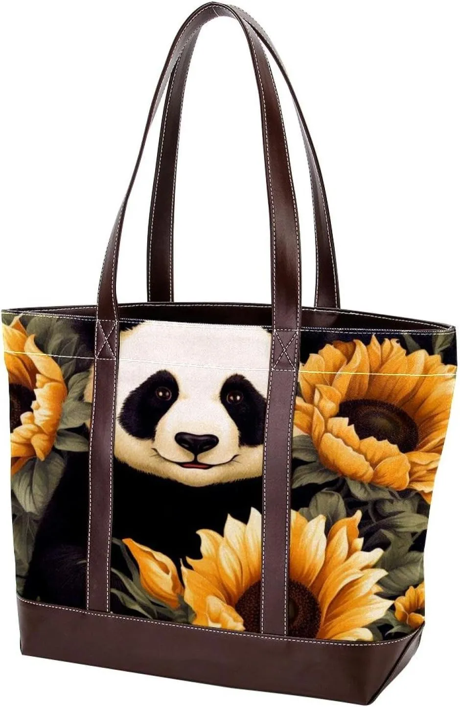 Sunflower Panda-595 Tote Bags Durable Leather Canvas Purses and Handbags for Women Top Handle Shoulder Satchel Hobo Bags