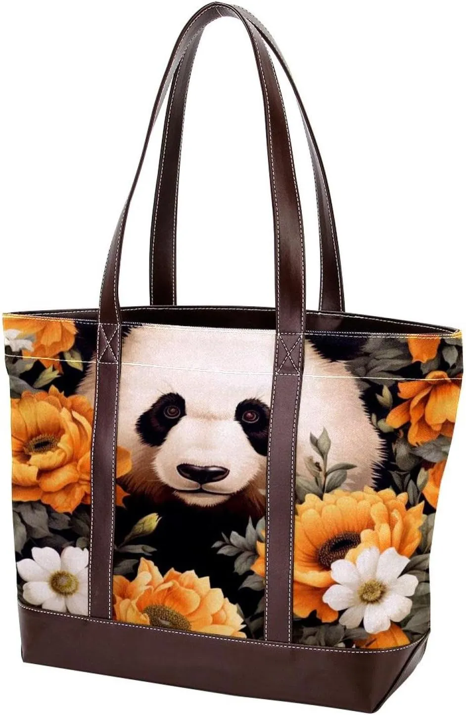 Sunflower Panda-595 Tote Bags Durable Leather Canvas Purses and Handbags for Women Top Handle Shoulder Satchel Hobo Bags