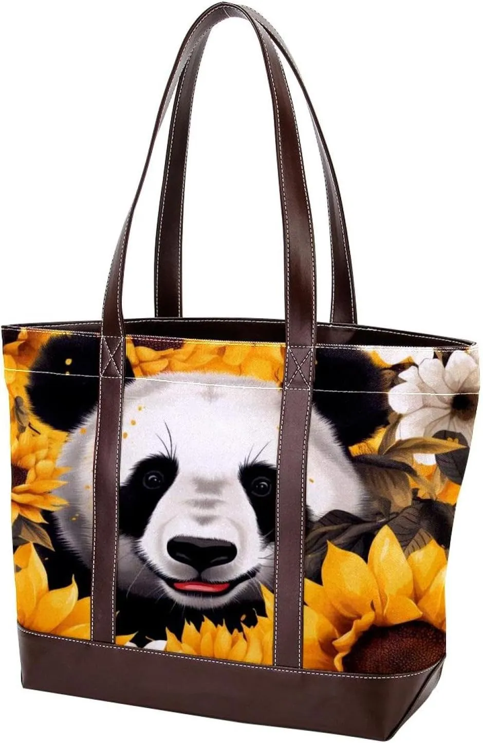 Sunflower Panda-595 Tote Bags Durable Leather Canvas Purses and Handbags for Women Top Handle Shoulder Satchel Hobo Bags