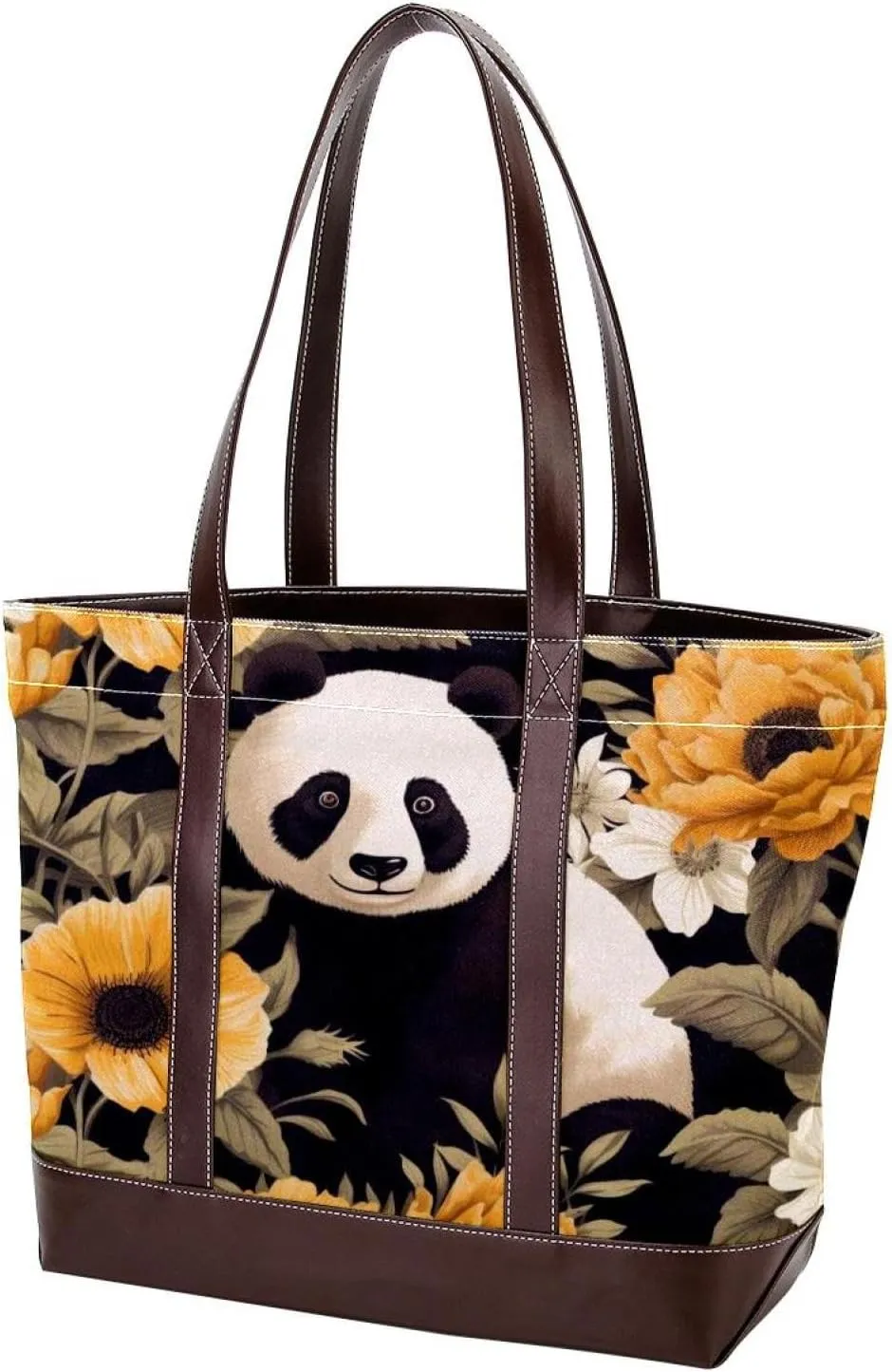 Sunflower Panda-595 Tote Bags Durable Leather Canvas Purses and Handbags for Women Top Handle Shoulder Satchel Hobo Bags