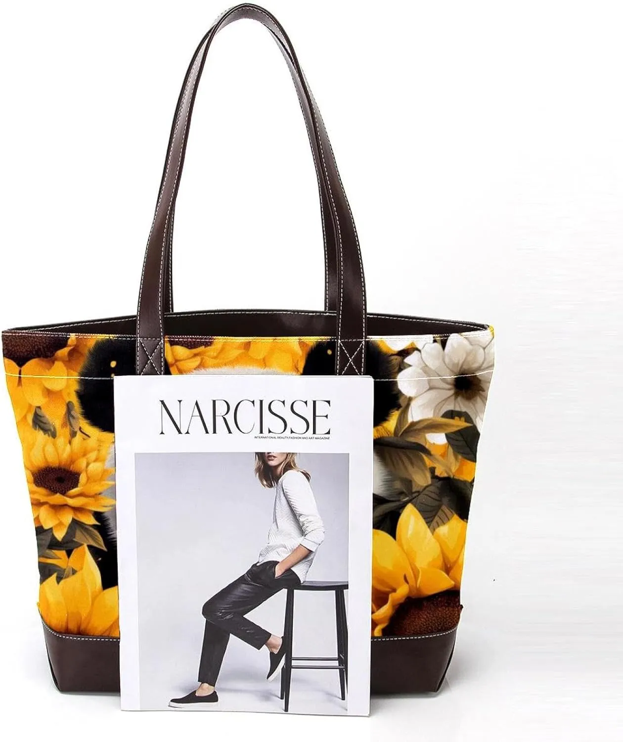 Sunflower Panda-595 Tote Bags Durable Leather Canvas Purses and Handbags for Women Top Handle Shoulder Satchel Hobo Bags