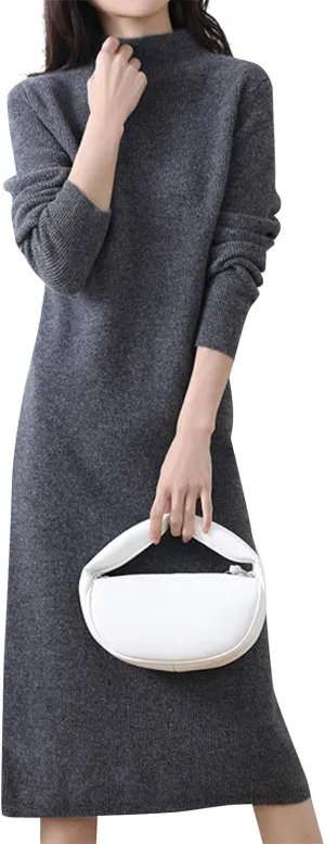 Sweater Dress for Women Trendy Half High Collar Knitted Dress Casual Fall Winter Long Sleeve Elegant Midi Dress