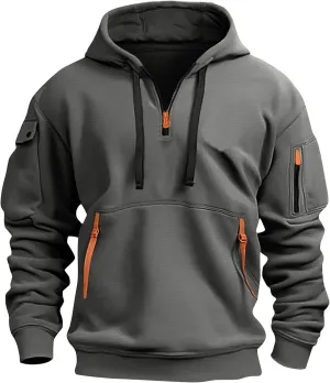 Tactical Hoodies for Men Plus Size Vintage Quarter Zip Pullover Oversized Long Sleeve Tactical Shirt with Pockets