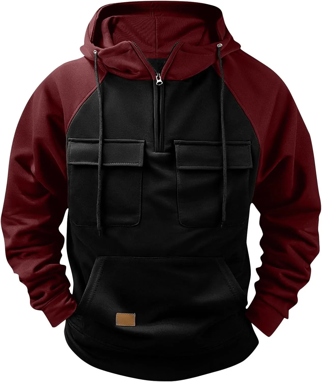 Tactical Sweatshirts for Men Quarter Zip Hoodie Retro Western Drawstring Long Sleeve Sweatshirt Hoodie
