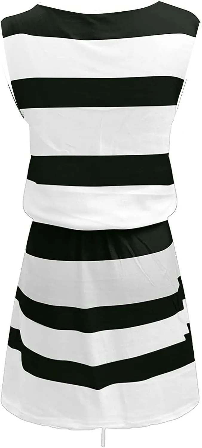 TARIENDY Dresses for Women Casual Summer Striped Dress Sleeveless Drawstring Sundress Comfy Vacation Outfits with Pockets