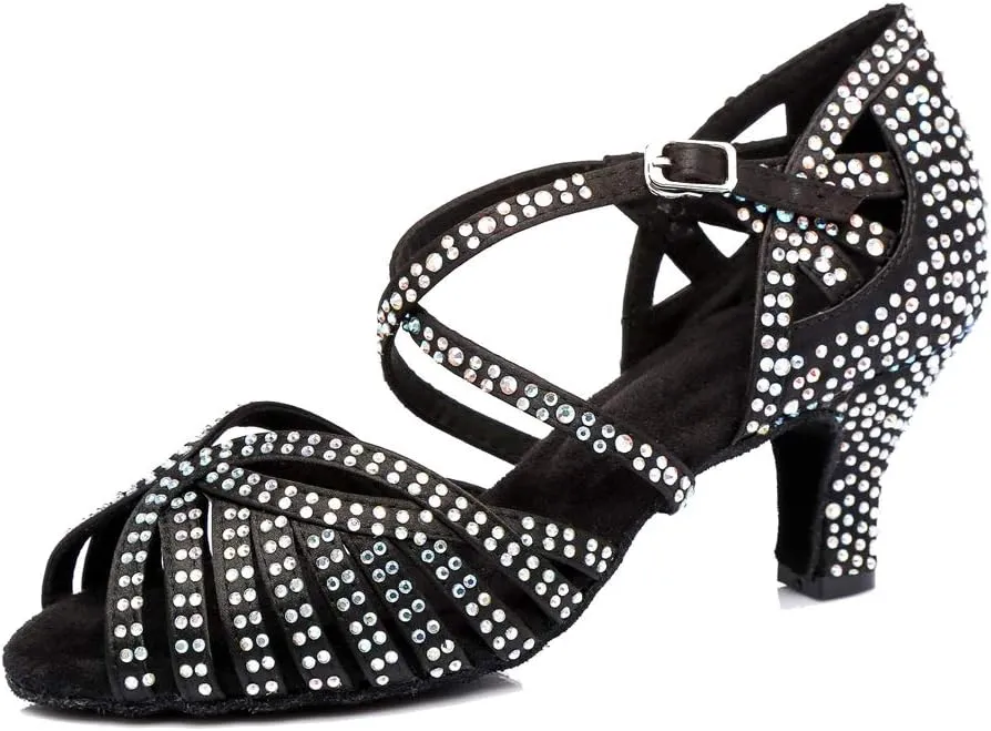TDA Women's Fashion Cross Strap Satin Rhinestones Salsa Tango Ballroom Latin Modern Wedding Dance Shoes