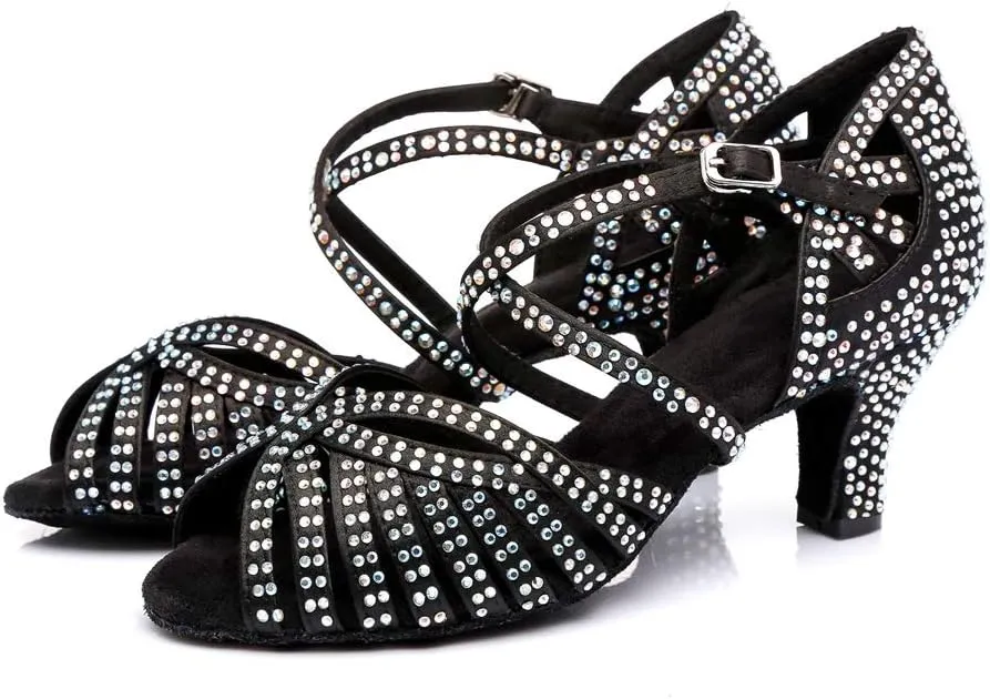 TDA Women's Fashion Cross Strap Satin Rhinestones Salsa Tango Ballroom Latin Modern Wedding Dance Shoes