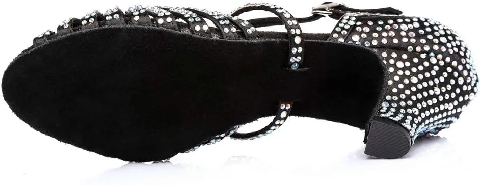 TDA Women's Fashion Cross Strap Satin Rhinestones Salsa Tango Ballroom Latin Modern Wedding Dance Shoes