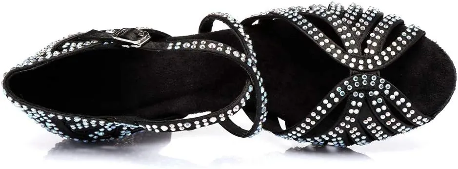TDA Women's Fashion Cross Strap Satin Rhinestones Salsa Tango Ballroom Latin Modern Wedding Dance Shoes