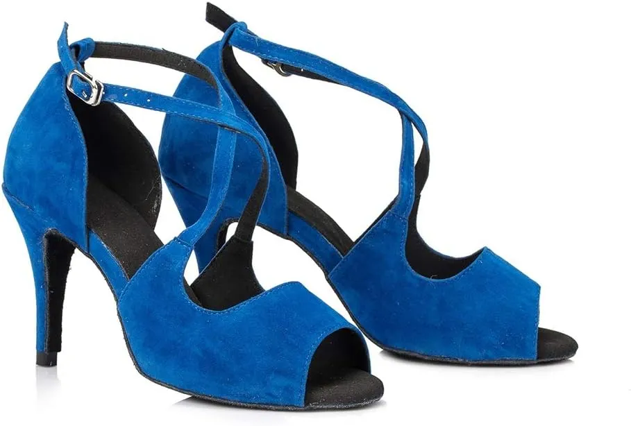TDA Women's Peep Toe Cross Strap Stiletto Heel Suede Tango Salsa Latin Chacha Ballroom Dance Wedding Shoes